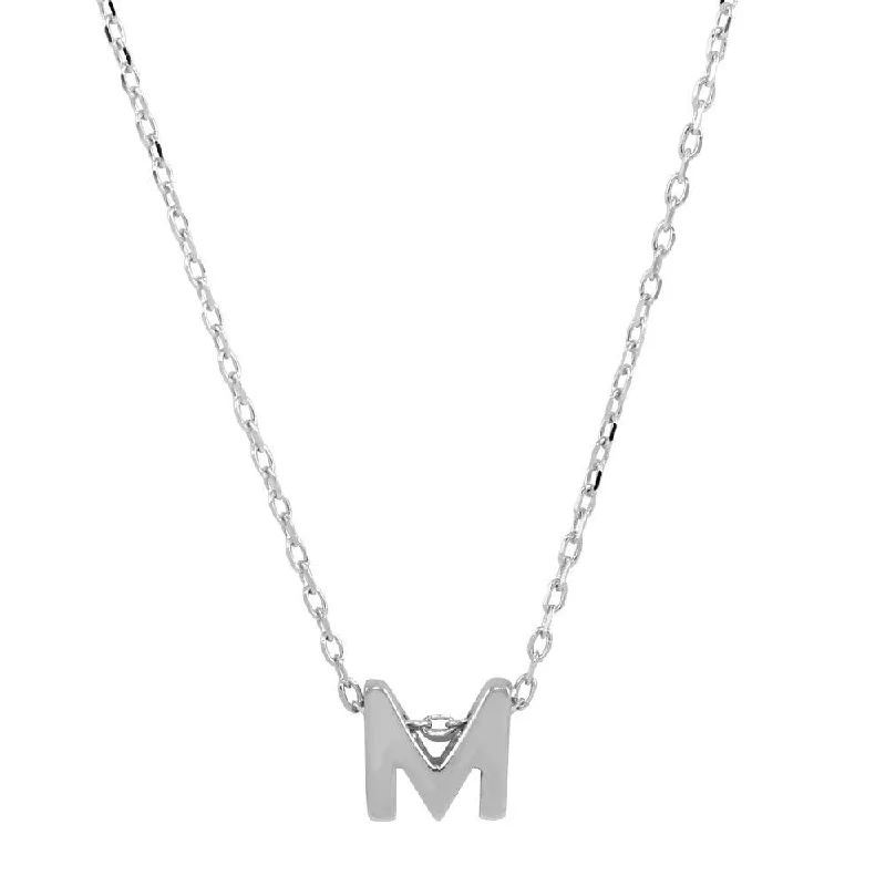 Beautiful necklaces and pendants with gemstone teardrops for an elegant effect-Rhodium Plated 925 Sterling Silver Small Initial M Necklace - JCP00001-M