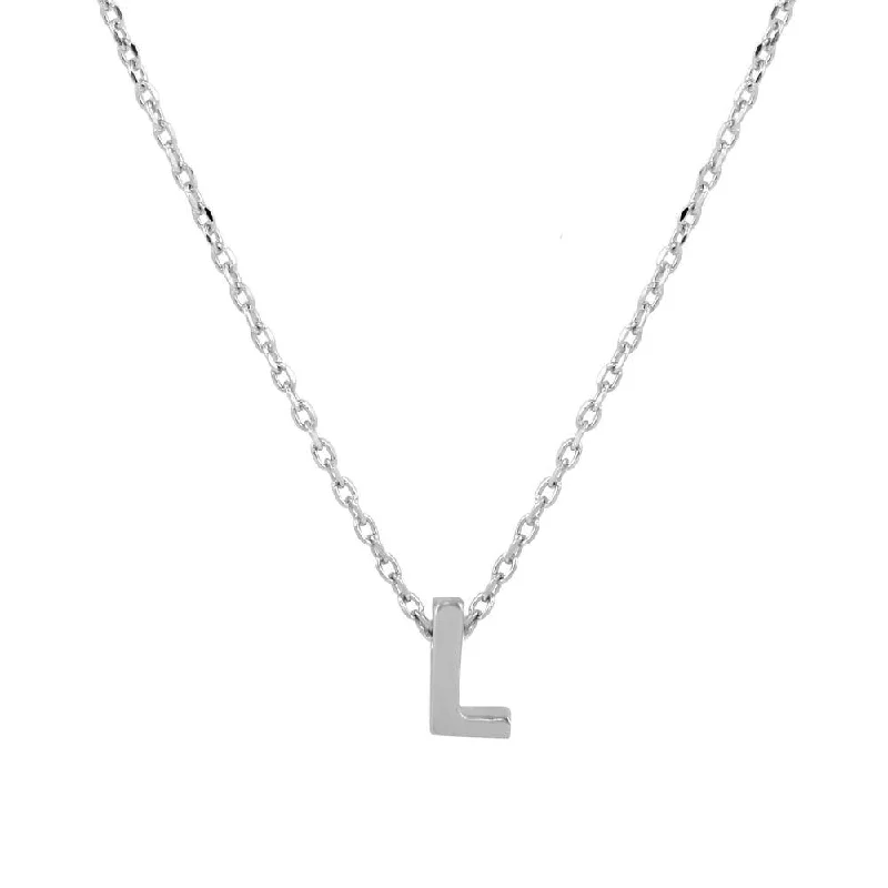 Necklaces and pendants with custom engravings for a personal, meaningful gift-Rhodium Plated 925 Sterling Silver Small Initial L Necklace - JCP00001-L