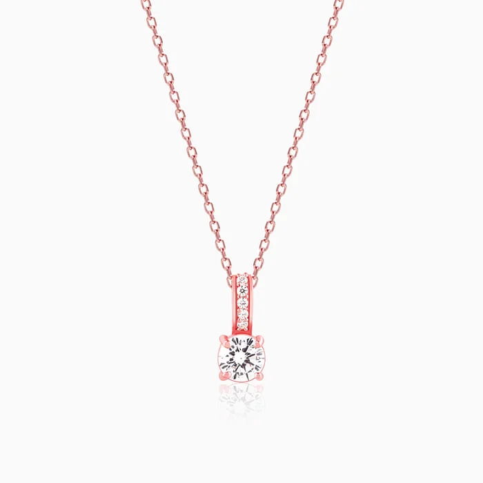 Best necklaces and pendants with gemstone clusters for a bold and colorful effect-Rose Gold Classic Zircon Shine Pendant with Link Chain