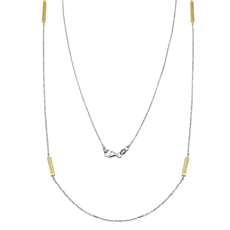 Unique necklaces and pendants with custom birthstone arrangements for personalization-Gold Plated 925 Sterling Silver Rectangle Bar Long Necklace - ITN00099RH-GP