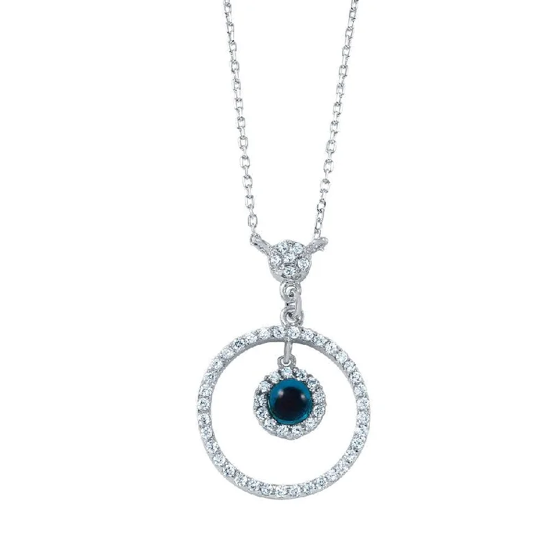 Stunning necklaces and pendants with amethyst gemstones for a calming effect-Silver 925 Rhodium Plated CZ Circular Evil Eye Pendant Necklace - BGP00313