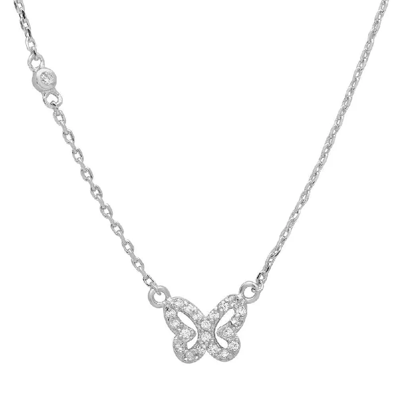 Best necklaces and pendants with infinity hearts for a romantic, eternal symbol-Silver 925 Rhodium Butterfly CZ Necklace - STP01523