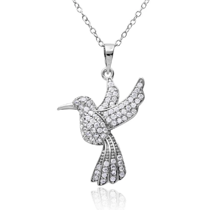 Necklaces and pendants with feather designs for a boho-chic, carefree vibe-Rhodium Plated 925 Sterling Silver CZ Mockingbird Necklace - BGP01155