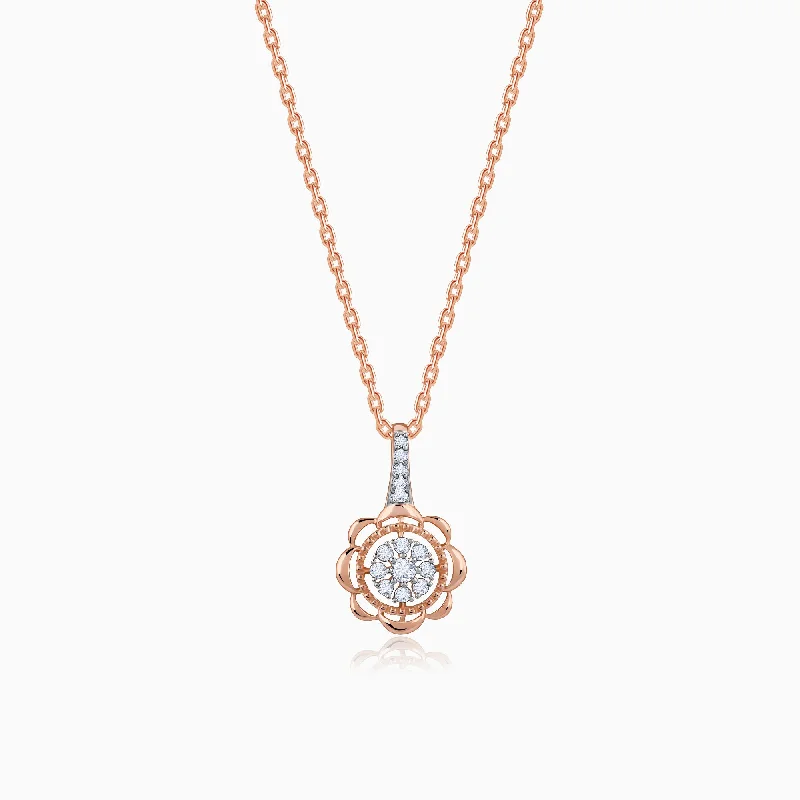 Trendy necklaces and pendants with geometric shapes for a modern aesthetic-Rose Gold Floweret Diamond Pendant