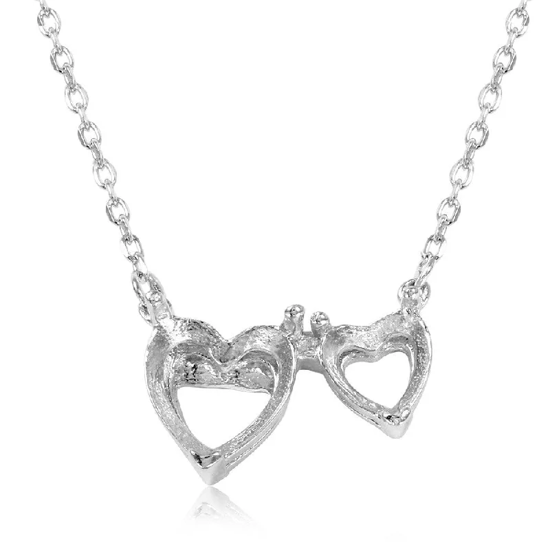 Best necklaces and pendants with infinity hearts for a romantic, eternal symbol-Silver 925 Rhodium Plated 2 Hearts Mounting Necklace - BGP01084