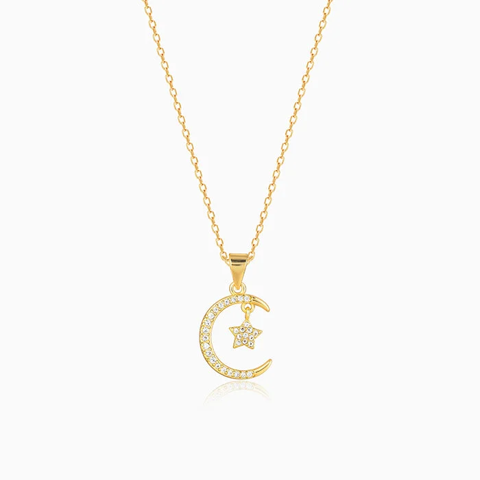 Trendy necklaces and pendants with statement pieces for a bold fashion statement-Golden Moon Star Pendant