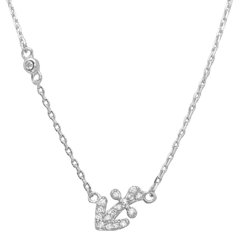 Beautiful necklaces and pendants with gemstone teardrops for an elegant effect-Rhodium Plated 925 Sterling Silver CZ Anchor Accent Necklace - STP01524