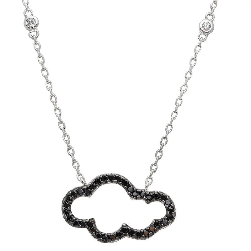 Best necklaces and pendants with butterfly pendants for a delicate, light style-Rhodium Plated 925 Sterling Silver Black CZ Encrusted Open Cloud Necklace - STP01528BLK