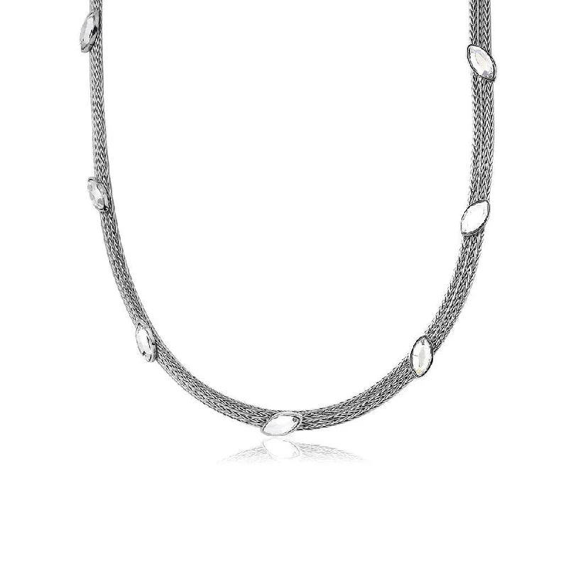 Best necklaces and pendants with silver chains for a sleek, timeless look-Silver 925 Rhodium Plated Italian Necklace with Marquise Stone Crystals - ECN00009RH