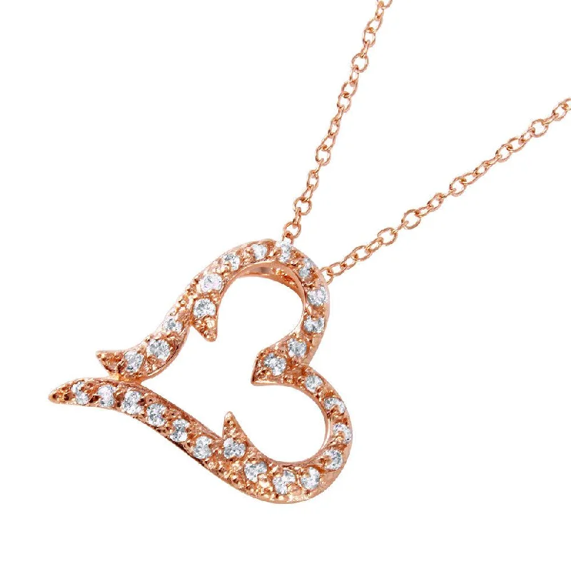 Personalized necklaces and pendants with coordinates for a meaningful location-based gift-Silver 925 Rose Gold Plated CZ Heart Pendant Necklace - BGP00698