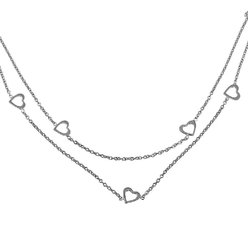 Stunning necklaces and pendants with jade gemstones for a calming green hue-Rhodium Plated 925 Sterling Silver Double Chain Hearts Necklace - SOP00058