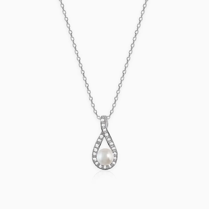 Stunning necklaces and pendants with birthstone pendants for a personal touch-Silver Tear Drop Pearl Pendant With Link Chain