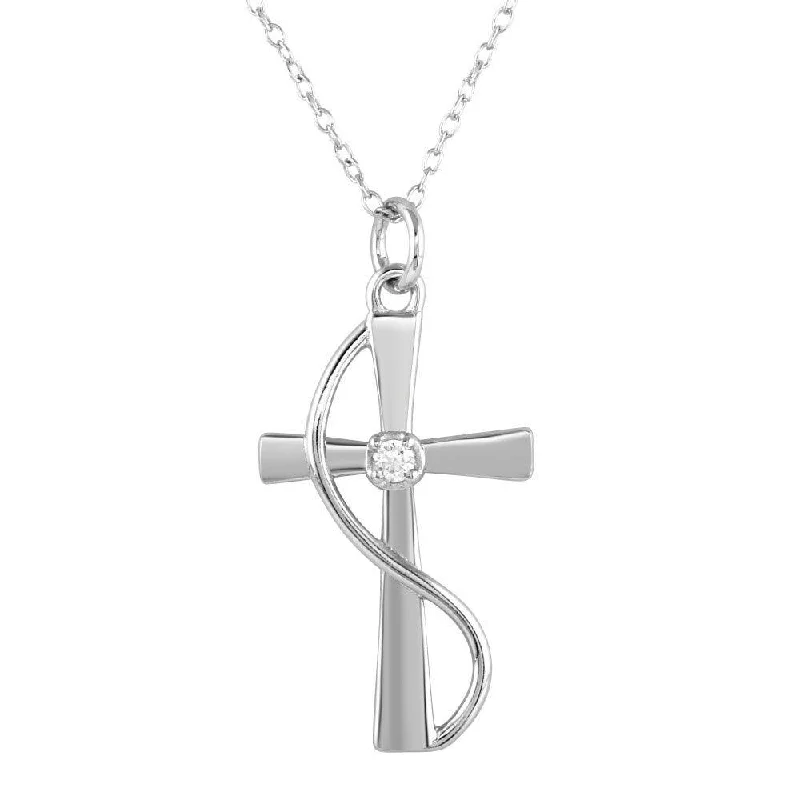 Best necklaces and pendants with matching earrings for a coordinated, elegant look-Rhodium Plated 925 Sterling Silver Wrapped Cross Pendant Necklace with CZ - STP01620