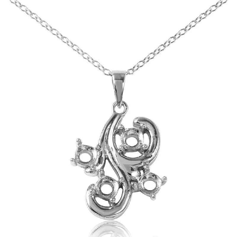 Elegant necklaces and pendants with gold chains for a chic, timeless appearance-Silver 925 Rhodium Plated Wavy Mounting Necklace - BGP00910