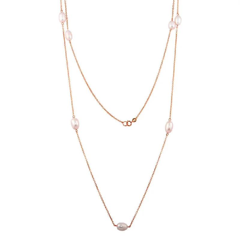 Elegant necklaces and pendants with infinity symbols for timeless designs-Rose Gold Plated 925 Sterling Silver Fresh Water Pearls Necklace - BGP01249-RGP