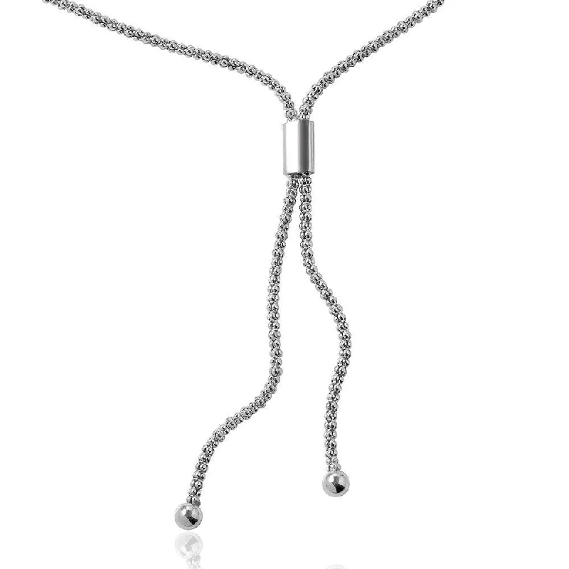 Necklaces and pendants with sun and moon motifs for a celestial-inspired design-Silver 925 Rhodium Plated Lariat Bar Italian Necklace - ARN00006