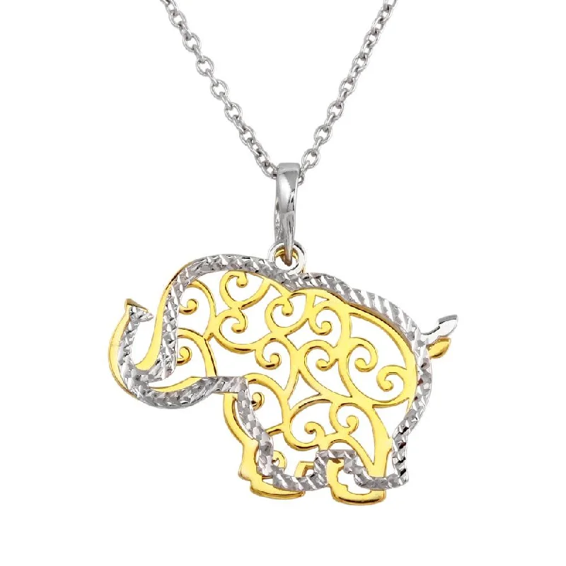 Beautiful necklaces and pendants with moonstone for an ethereal, mystical appearance-Two-Tone 925 Sterling Silver Rhodium and Gold Plated Elephant Necklace - SOP00015