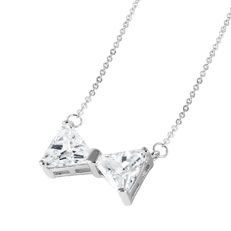 Best necklaces and pendants with gemstone clusters for a bold and colorful effect-Silver 925 Rhodium Plated Bow CZ Pendant Necklace - STP01483