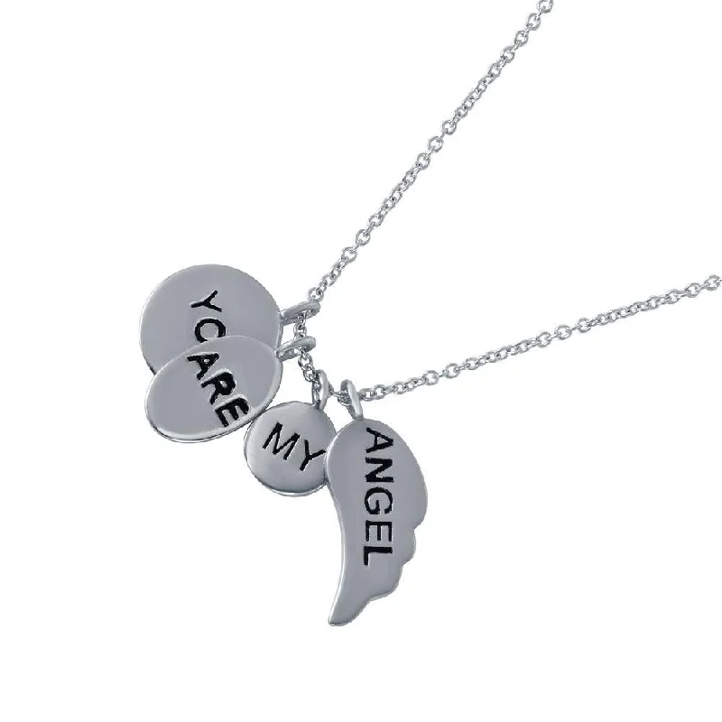 Best necklaces and pendants with heart-shaped lockets for a sentimental keepsake-Silver 925 Rhodium Plated 'You Are My Angel' Charm Necklace - STP01490