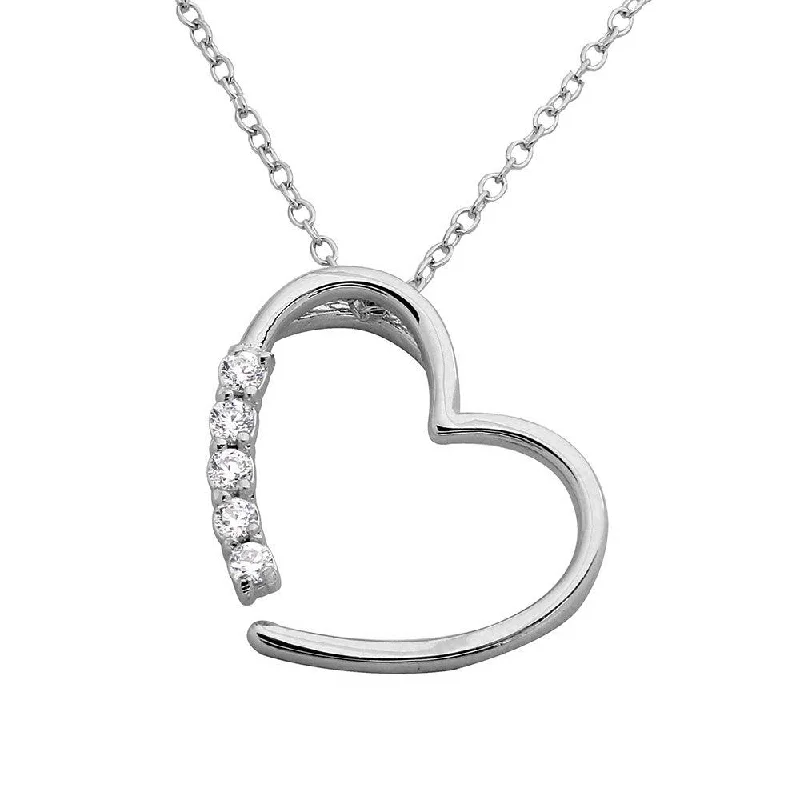 Best necklaces and pendants with gemstone clusters for a bold and colorful effect-Rhodium Plated 925 Sterling Silver Open CZ Heart Necklace - BGP01128