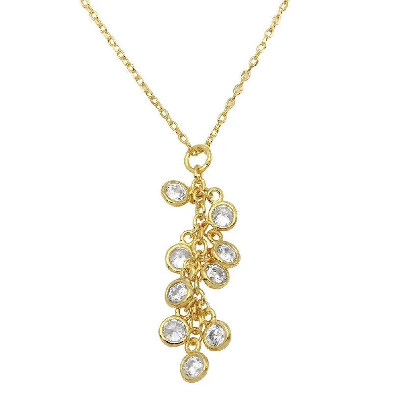 Unique necklaces and pendants with artistic shapes for a creative, one-of-a-kind design-Gold Plated 925 Sterling Silver Multi CZ Drop Necklace - BGP01156GP