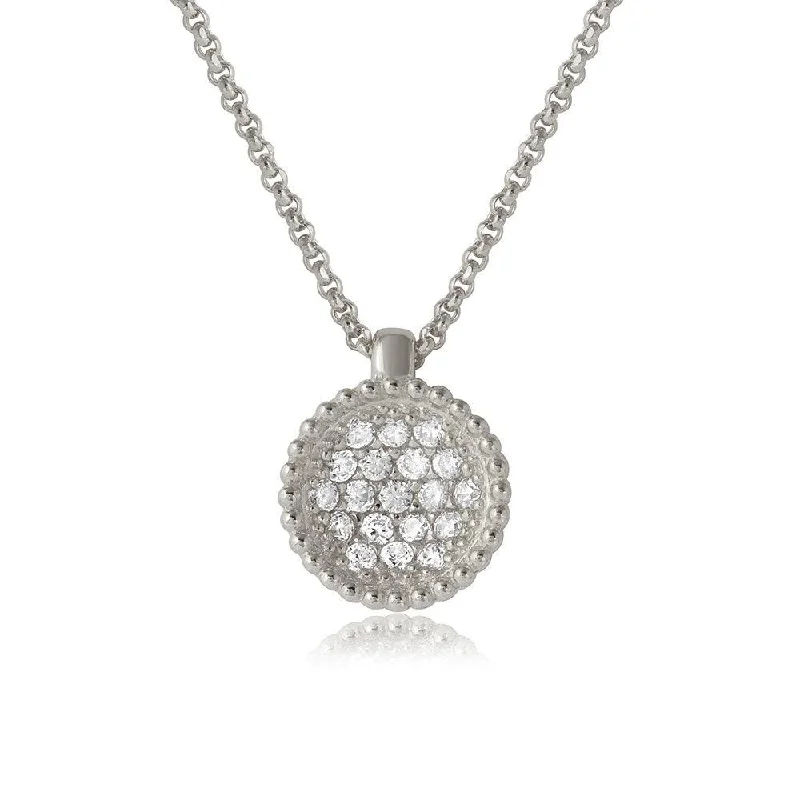 Stylish necklaces and pendants with diamonds for a glamorous and elegant look-Silver 925 Rhodium Plated CZ Encrusted Round Bowl Pendant with Necklace - ARN00027RH