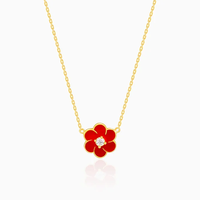 Best necklaces and pendants with opal gemstones for an iridescent glow-Golden Red Flower Power Pendant with Link  Chain