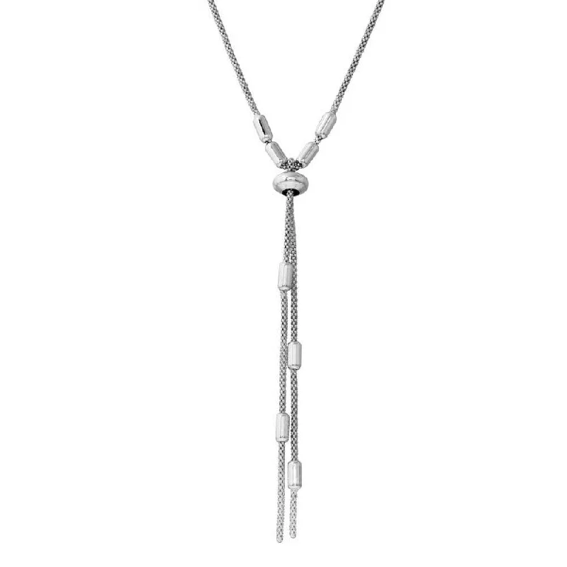 Best necklaces and pendants with cross pendants for a spiritual, meaningful symbol-Rhodium Plated 925 Sterling Silver Round Bar Tassel Necklace with Adjustable Ring - ARN00034RH