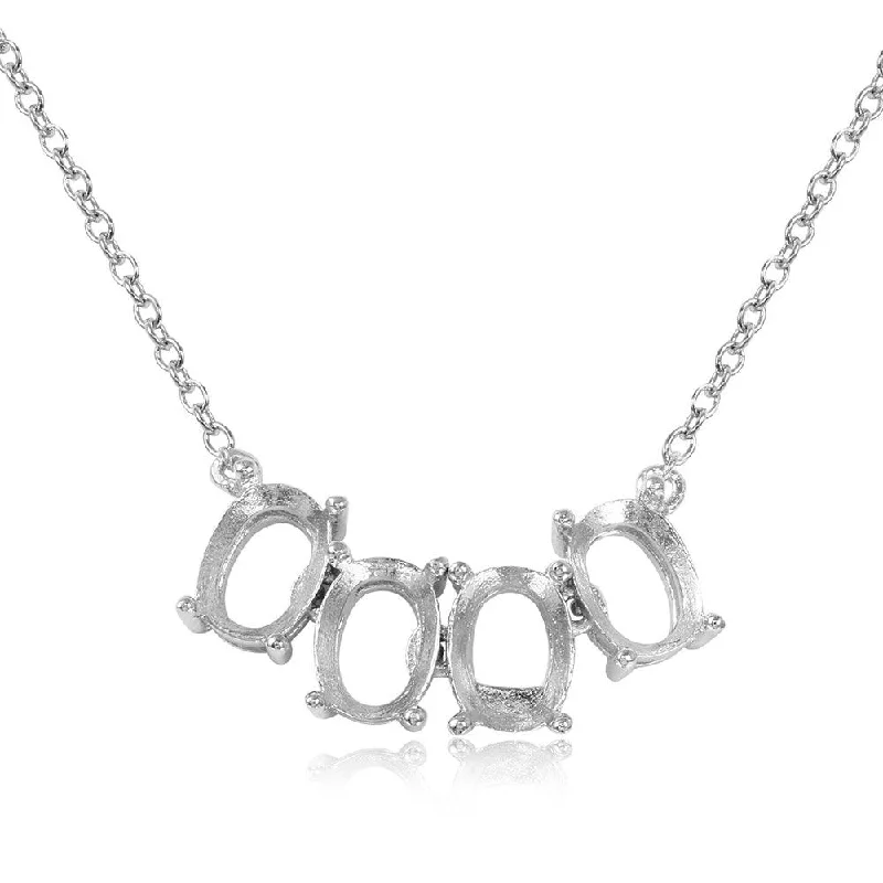 Necklaces and pendants with geometric pendants for a clean, contemporary design-Silver 925 Rhodium Plated 4 Oval Mounting Necklace - BGP01015