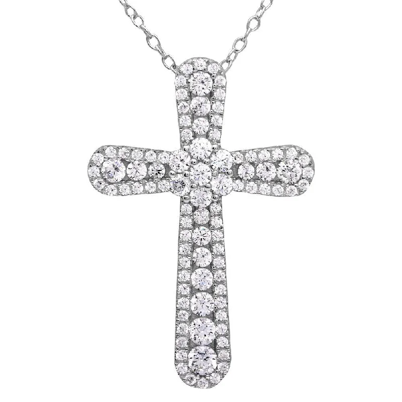 Necklaces and pendants with sun and moon motifs for a celestial-inspired design-Silver 925 Rhodium Plated CZ Cross Necklace - BGP01127