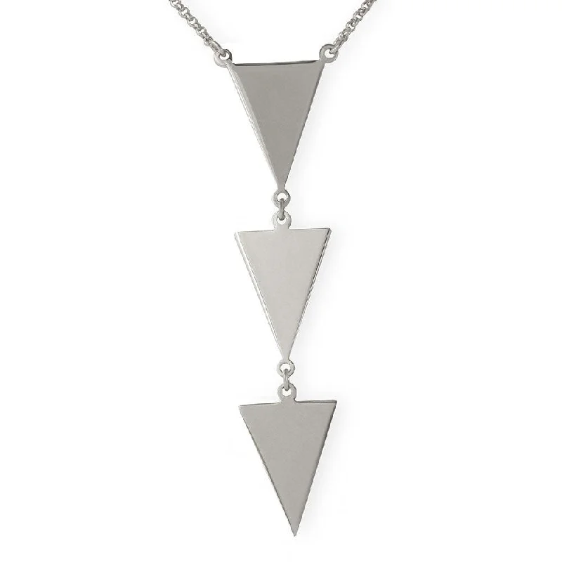 Best necklaces and pendants with crystal accents for a sparkling and elegant style-Silver 925 Rhodium Plated 3 Triangle Drop Necklace - ARN00022RH