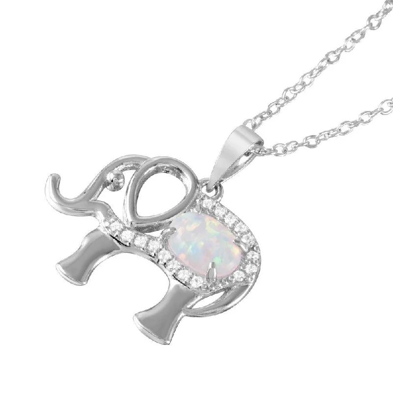 Necklaces and pendants with abstract shapes for a modern, creative appearance-Silver 925 Rhodium Plated Opal Clear CZ Elephant Pendant Necklace - BGP01056