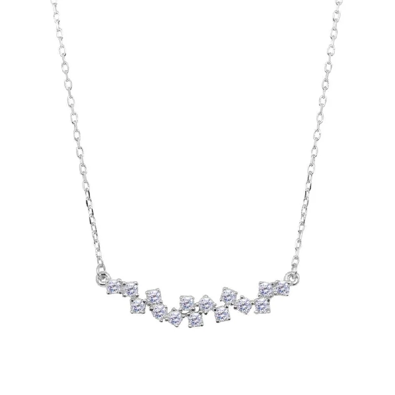 Simple necklaces and pendants with tiny charms for a delicate and casual vibe-Rhodium Plated 925 Sterling Silver Curve Necklace with CZ - BGP01234