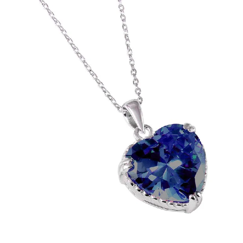 Personalized necklaces and pendants with initials for a customized and meaningful gift-Silver 925 Rhodium Plated Blue Heart CZ Rope Necklace - BGP00729