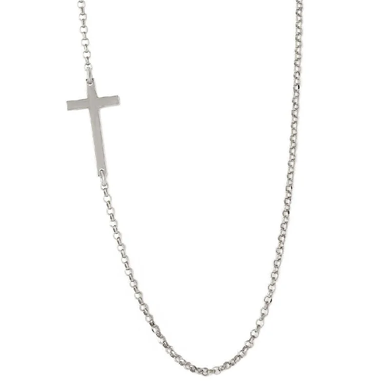 Beautiful necklaces and pendants with moonstone for an ethereal, mystical appearance-Silver 925 Rhodium Plated Rolo Necklace With Cross - ARN00016RH