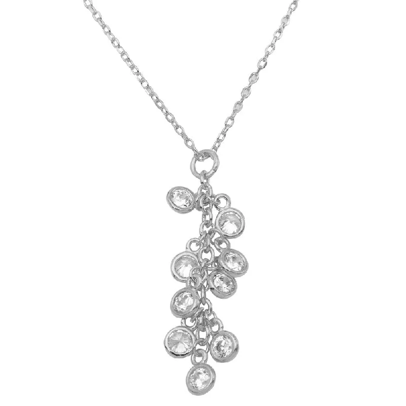 Best necklaces and pendants with adjustable chains for a customizable fit-Rhodium Plated 925 Sterling Silver Multi CZ Drop Necklace - BGP01156RHD