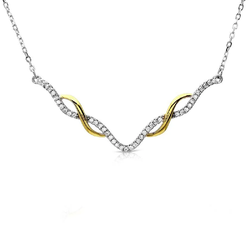 Best necklaces and pendants with intricate filigree for vintage-inspired elegance-Gold and Rhodium Plated 925 Sterling Silver  Interlinked V-Shape Necklace with CZ - BGP01172