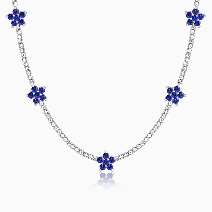 Unique necklaces and pendants with tree of life motifs for nature-inspired elegance-Silver Blue Floral Necklace