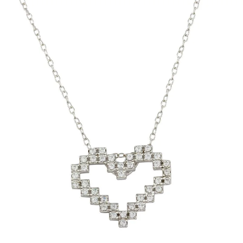 Necklaces and pendants with abstract shapes for a modern, creative appearance-Rhodium Plated 925 Sterling Silver Digital Heart Necklace with CZ - STP01614