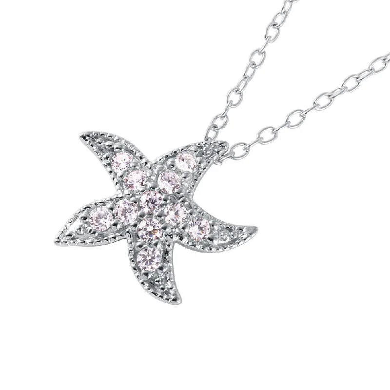 Elegant necklaces and pendants with infinity symbols for timeless designs-Silver 925 Rhodium Plated CZ Starfish Pendant Necklace - BGP01039