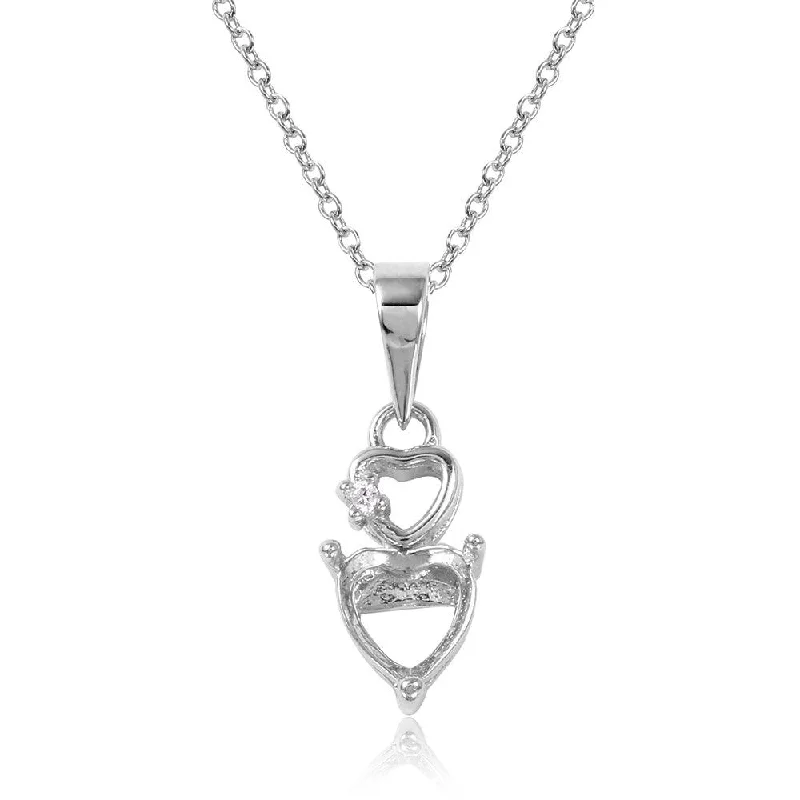 Necklaces and pendants with custom designs for a completely unique jewelry piece-Silver 925 Rhodium Plated Double Heart Mounting Necklace - BGP01063