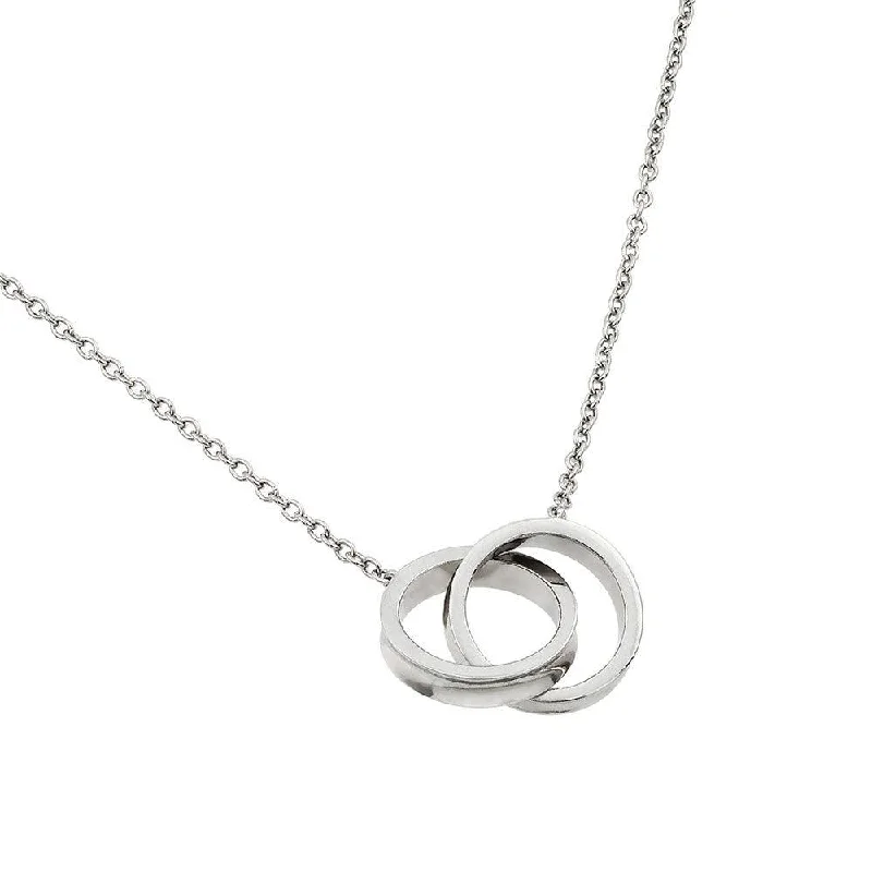 Personalized necklaces and pendants with coordinates for a meaningful location-based gift-Silver 925 Rhodium Plated Interlocking Rings Pendant Necklace - STP01421