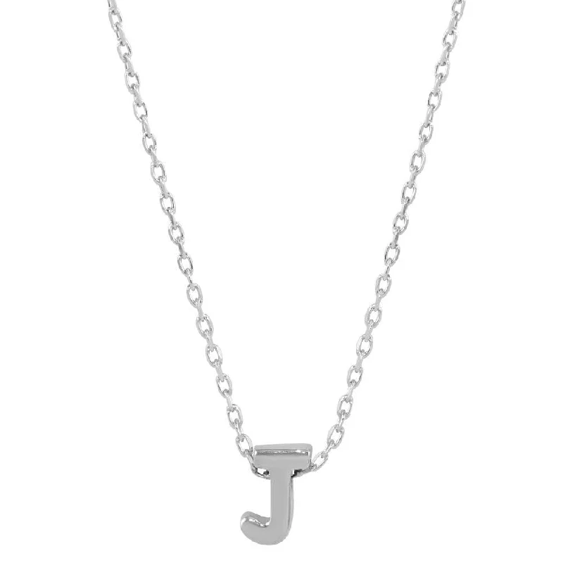 Elegant necklaces and pendants with onyx stones for a sleek, polished look-Rhodium Plated 925 Sterling Silver Small Initial J Necklace - JCP00001-J