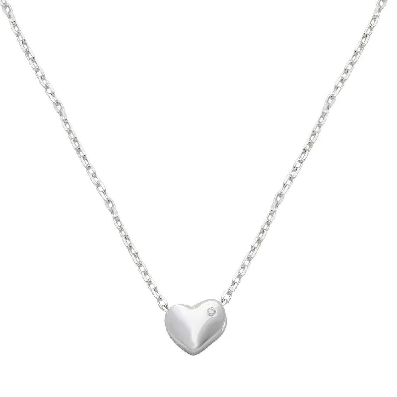 Necklaces and pendants with custom engravings for a personal, meaningful gift-Rhodium Plated 925 Sterling Silver Small Heart with Stone Necklace - STP01542