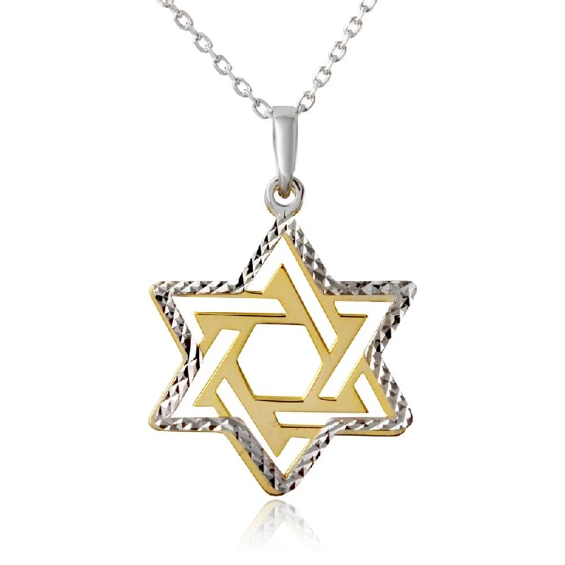 Trendy necklaces and pendants with statement pieces for a bold fashion statement-Gold and Rhodium Plated 925 Sterling Silver Star of David Necklace - SOP00007