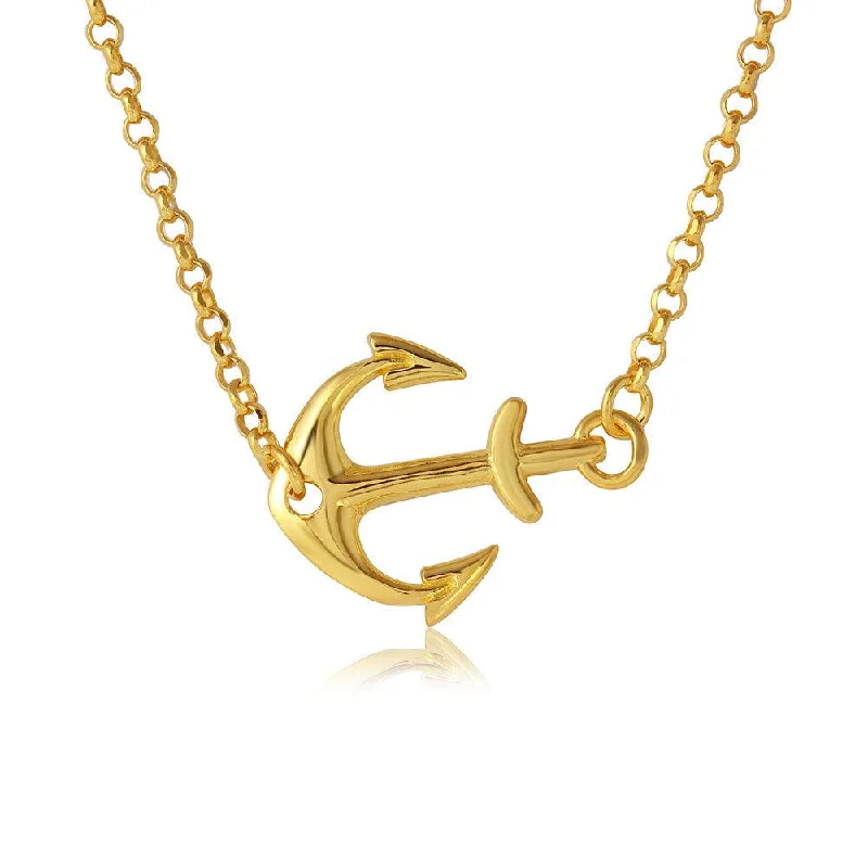 Best necklaces and pendants with heart-shaped designs for a romantic look-Silver 925 Gold Plated Anchor Necklace - ARN00024GP