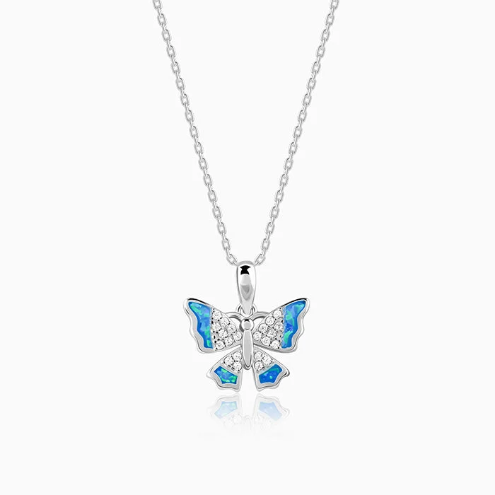 Best necklaces and pendants with opal gemstones for an iridescent glow-Silver Azure Butterfly Pendant With Link Chain