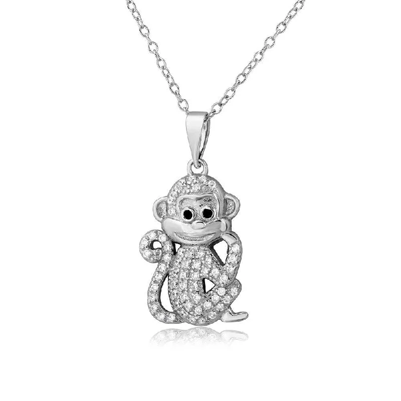 Unique necklaces and pendants with tree of life motifs for nature-inspired elegance-Silver 925 Rhodium Plated CZ Monkey Necklace - BGP01100