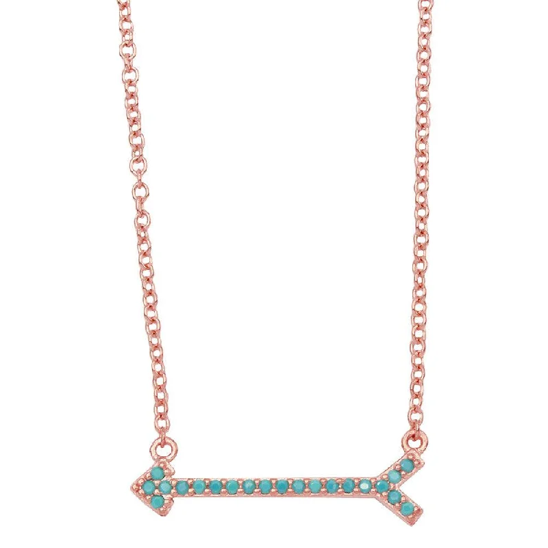 Beautiful necklaces and pendants with gemstone teardrops for an elegant effect-Rose Gold Plated 925 Sterling Silver  Arrow Necklace with Turquoise Stones - BGP01157RGP