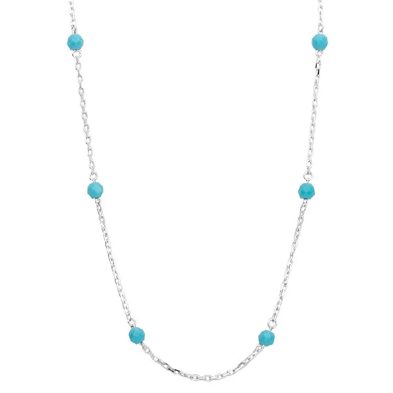 Best necklaces and pendants with statement designs for a fashionable accessory-Rhodium Plated 925 Sterling Silver Blue Beaded Necklace - GMN00018RH